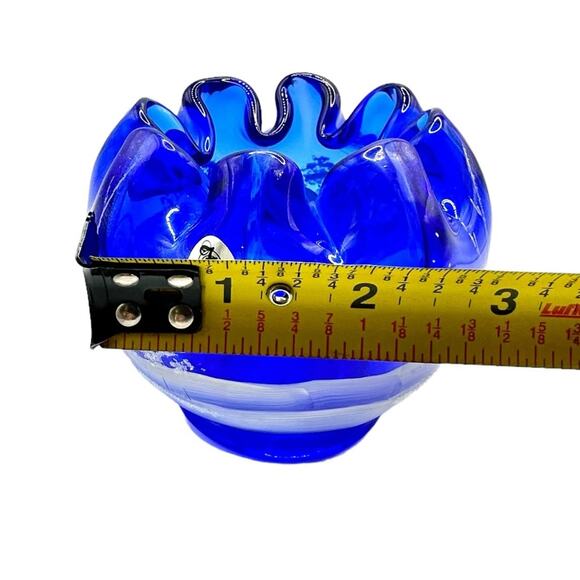 Vintage Fenton Cobalt Blue Rose Bowl hand Painted Signed Snow Winter Scene - Picture 12 of 13